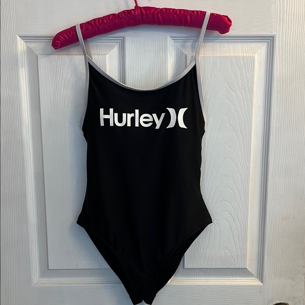 HURLEY black one piece swimsuit strap back detail size medium